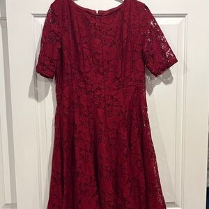 Danny & Nicole Burgundy Lace Midi Dress